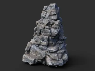 Low poly Gray Cliff Modular Rock 210417 Low-poly 3D model