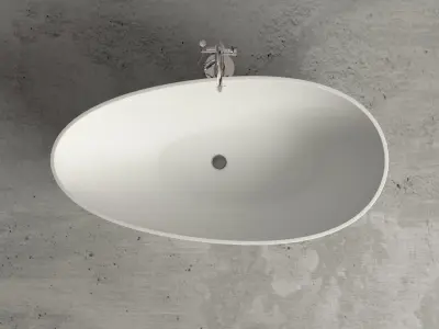 Freestanding resin oval bathtub with floor-mounted tap 11 3D model