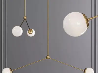 Modo Pendant 2 Globes Brushed Brass and Cream Glass 3D model