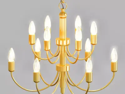 Antique Brass 12 Light Chandelier 3D model
