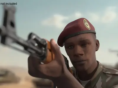  Somali Soldier in Camouflage with Rifle AK-47 Fur 