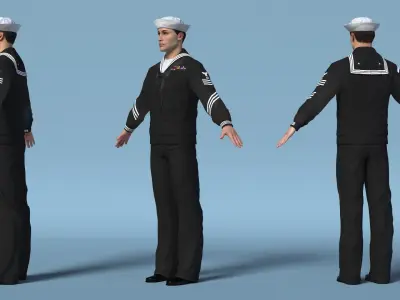  US Navy Sailor in Black Uniform A-Pose 