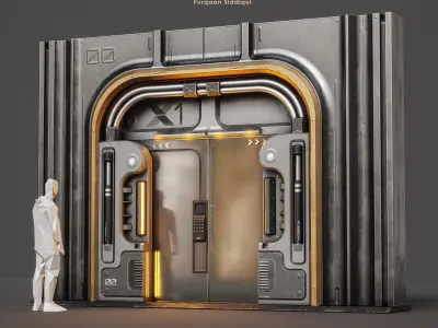 Sci-fi Door X1 PBR Low-poly 3D model