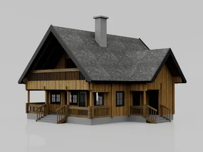 Wooden Cabin Exterior 3D Model Rustic House Chalet Low-poly 3D model