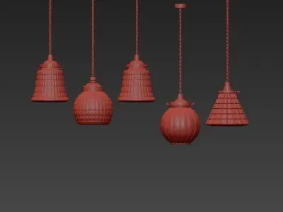 Pentant set of glass and brass pendant lights 3D model