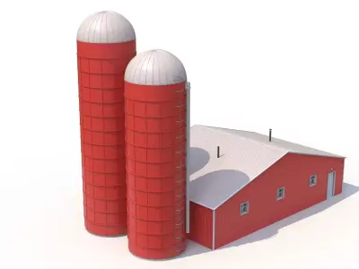 4 PBR Red Farm Buildings Collection 3D Model Pack