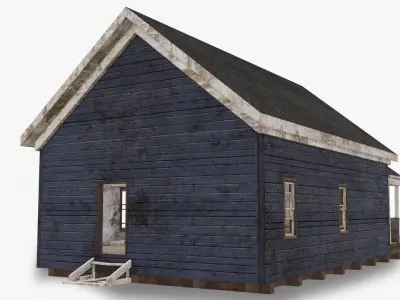 Abandoned Poor House With Interior Low-poly 3D model