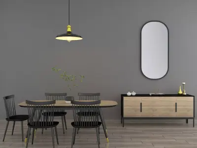 Modern Wood Dinner Table Set 3D Scene 3D model