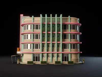MIAMI VICE CITY ART DECO BUILDING 1 Low-poly 3D model
