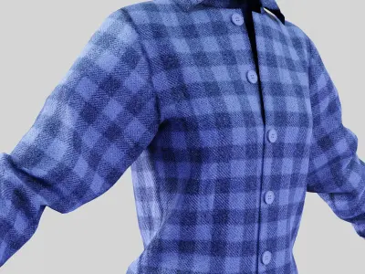 Female Shirt 01 Light Blue  Fannel Checkered Low-poly 3D model