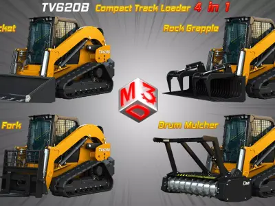 TV620B Compact Track Loader - 4 in 1 3D Model Pack