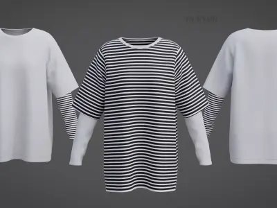 Punk Oversized Stripes Shirt - Harajuku Long Sleeves T-shirt  3D model