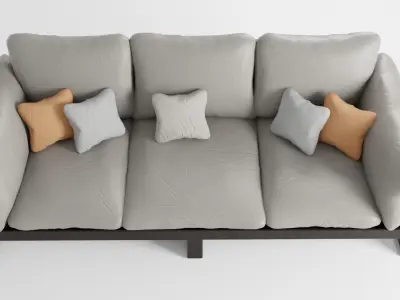 Leather sofa on a metal base in light colors 3D model
