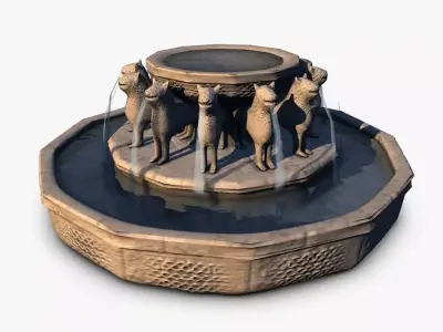 Stone fountain with lions Low-poly 3D model