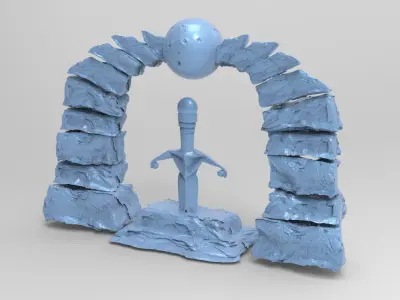 Alien Asteroid Archway with sword in stone 3D model
