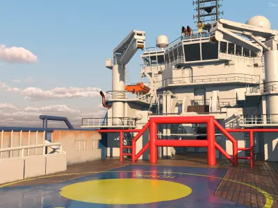  Ocean Support Vessel with Crane and Deck Winch Rigged for Maya 