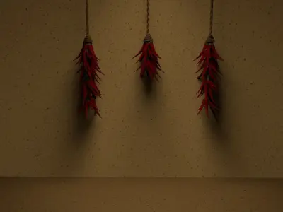 air dried chillies in different length spooky witch style 3D model