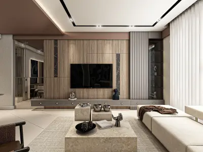 Interior Scene Entrance Living Room Kitchen Modern Vray 3D model