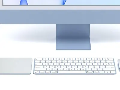 Apple iMac 24 inch 2021 Blue Keyboard Mouse Trackpad Low-poly 3D model