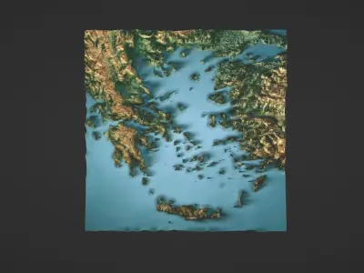 Aegean Sea Map Topography Low-poly 3D model