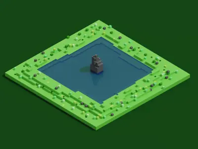 3d voxel green landscape 64x64x64 5tm Low-poly 3D model
