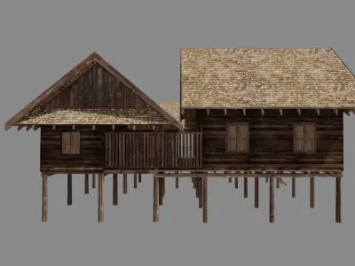 Ancient Thai wooden house2 Low-poly 3D model