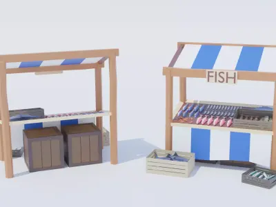 Pack of Fish Shop Low Poly Low-poly 3D model
