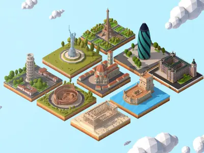  Polygonia Cartoon Low Poly Landmarks Mega Pack 