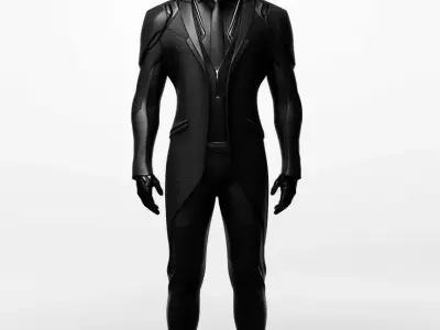 Futuristic Black Suit Sleek Robotic Humanoid Glossy Finish 3D Low-poly 3D model