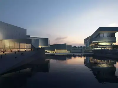 Waterfront Cultural Park With Green Roof Pavilions 3D model