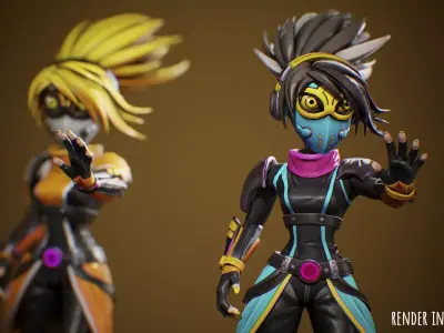 Stylized Sci Fi Female Adv 2 Hero Game Ready Character Low-poly 3D model