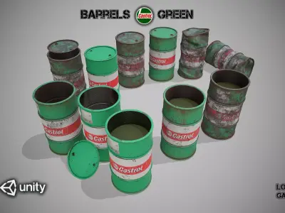 Barrels green set Low-poly 3D model