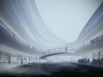 Futuristic Curved Retail Atrium Courtyard 3D model