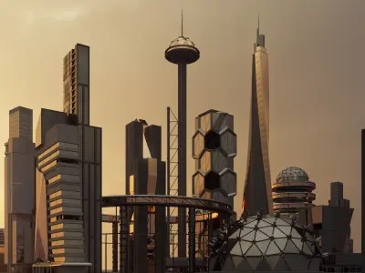 Futuristic sci-fi buildings kit 3D model