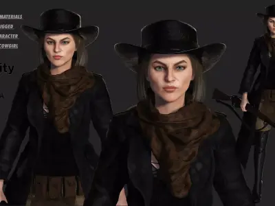 AAA 3D REALISTIC FEMALE CHARACTER - WILD WEST COWGIRL Low-poly 3D model