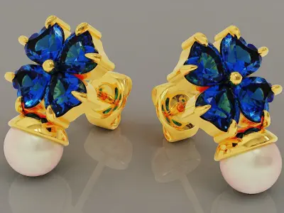 Heart shape diamond and pearl stud earrings Free 3D print model