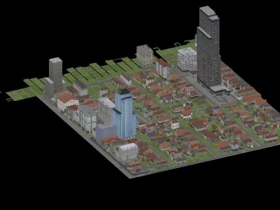Modern City Cityscape Landscape Urban Block Street 03 Low-poly 3D model