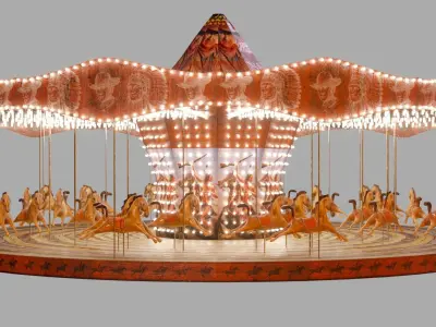 Circus Carousel with Horses Low-poly 3D model