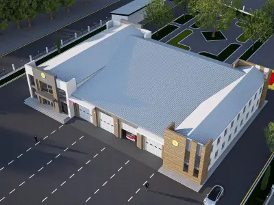 Fire station Low-poly 3D model