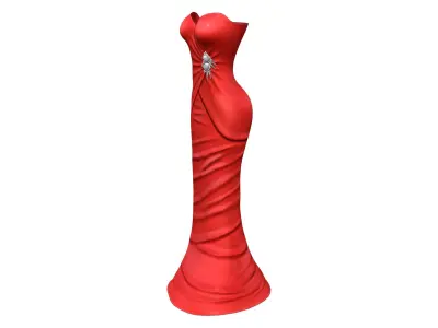 Red Satin Strapless Mermaid Gown With Brooch Low-poly 3D model