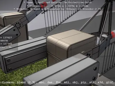 Railroad Barrier 7m Protective Grid High-Poly 3D model