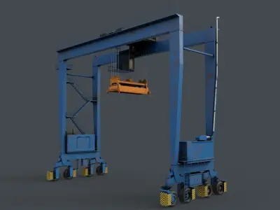 PBR Rubber Tyred Gantry Crane RTG V1 - Blue Light Low-poly 3D model