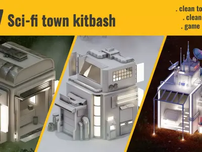 107 Scifi City elements  - Kitbash - Low-poly 3D model