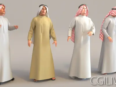 8x Arabic people real cloth simulation animated man and woman 3D Model Pack
