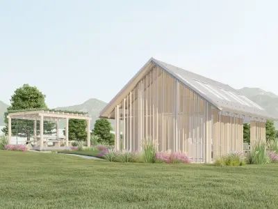 Collection of three Wooden Vacation Cabins 3D model