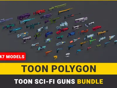 Toon SciFi Guns Bundle - 47 Low Poly Guns Low-poly 3D model