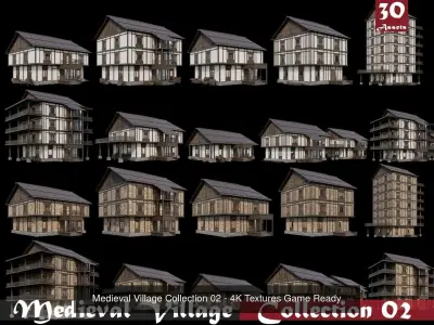  Medieval Village  Big Collection Price to support the artist  3D Model Pack