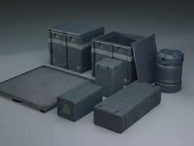3D Sci Fi Crate And Barrel Pack Game Ready Low-poly 3D model