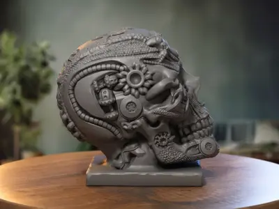 Robot Skull Headphone Stand Cyborg Headset Stand 3D print model 2