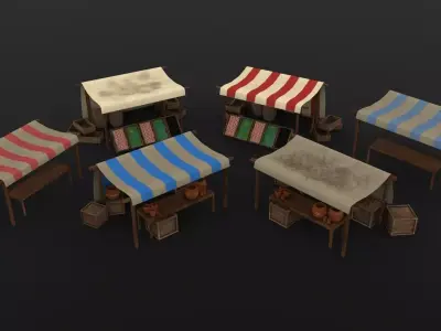 Market Stall Set Low-poly 3D model
